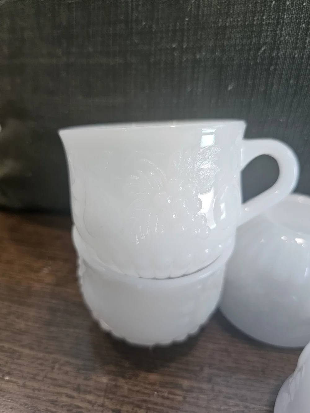 Vintage Jeannette Milk Glass Della Robbia Fruit Punch Cups - Set of 5